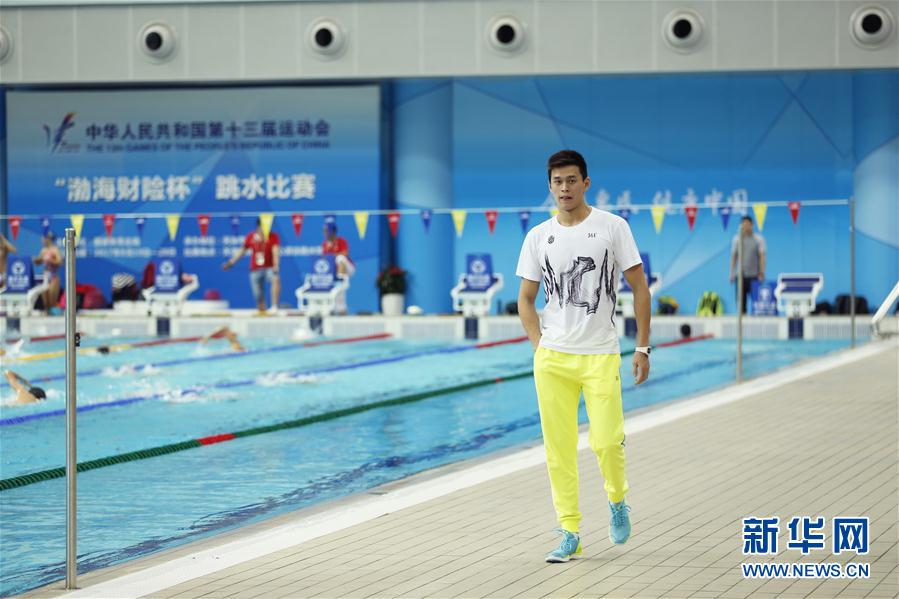 全運会の競泳競技にむけ、トレーニングに励む孫楊選手